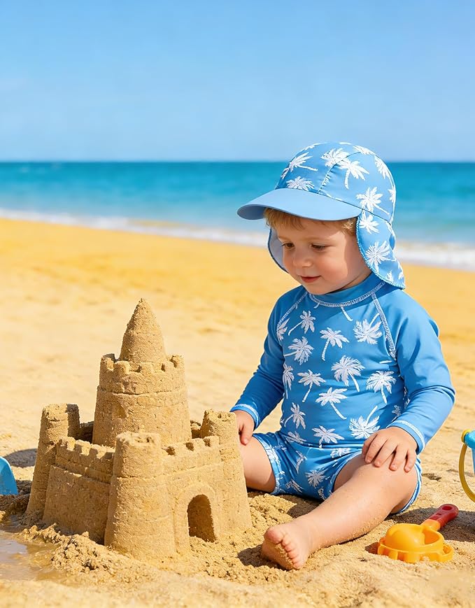ADUKIDE Baby Boys Swimsuit Summer Beach Rash Guard Swimwear One Piece Sunsuit with Sun Hat 3-24 Months