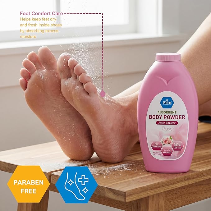 MED PRIDE Talc Free Cornstarch Body Powder with Rose Scent, Moisture Absorbing Skin Care for Daily Freshness, Cruelty Free Formula, 13 Ounce Bottle