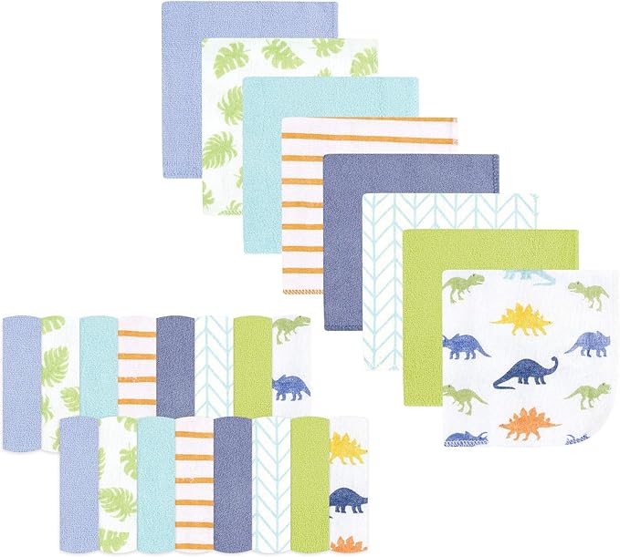Hudson Baby Unisex Baby Rayon from Bamboo Washcloth Bundle, Dinosaurs, One Size