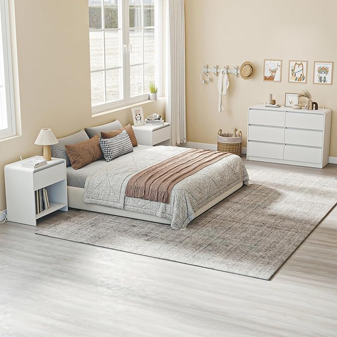 White 6 Drawer Dresser for Bedroom,Modern Chest of Drawer with Curved Corner and No-Handle Design,Bedroom Storage Organizer Dresser for Closet,Hallway