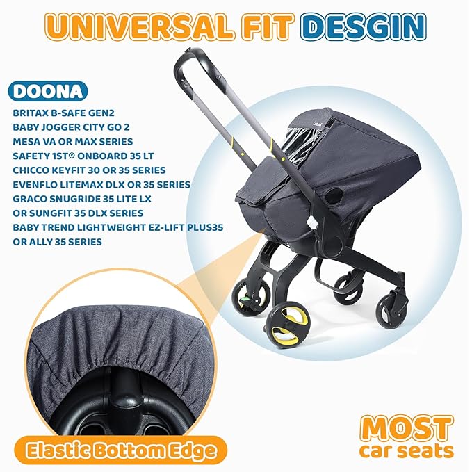Winter Baby Carseat Cover with Clear Peep Window, Universal Car Seat Rain Cover with Zipper Door and Side Ventilation, All-Round Snow, Wind & Rain Canopy Waterproof Cover, Machine Washable, Grey