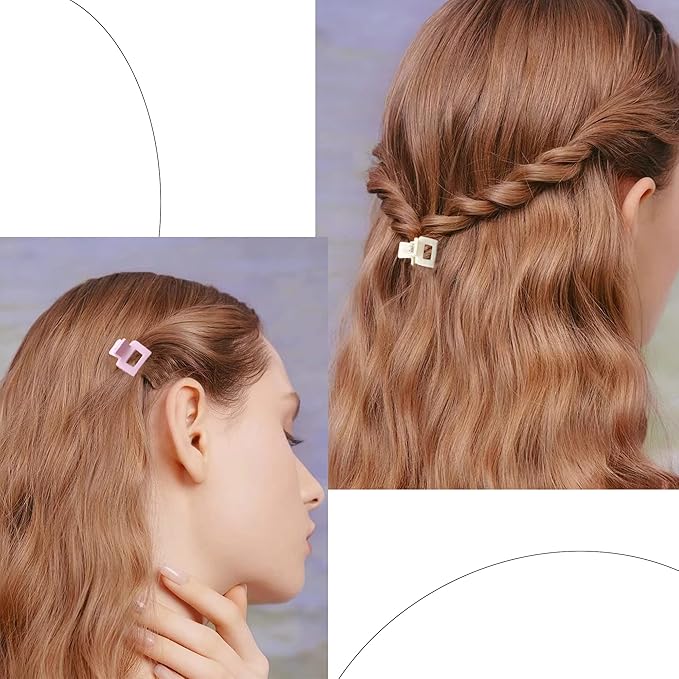 Small Claw Hair Clips for Women Girls - Mini Hair Clips Square Tiny Claw Clips for Thin Hair Strong Hold Cute Jaw Clip Nonslip Hair Styling Accessories with Box