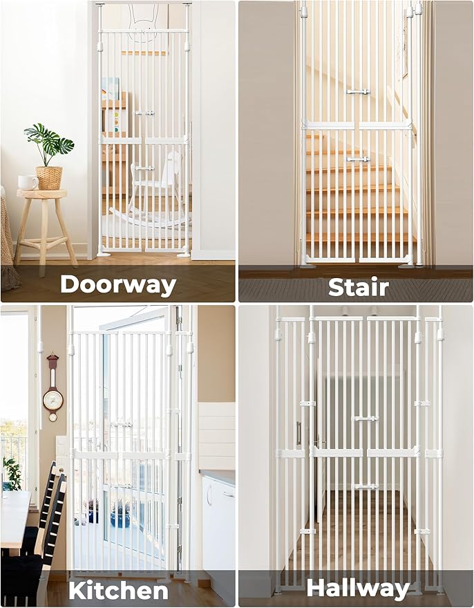 Extra Tall Cate Gate for Doorway: Pressure Mount 74.8"-90.5" Tall Cat Gate for Pets in Extra 30.3"-47.2" Width No Wall Drilling No Toddler for Indoor Stairs Hallway Room Safety Barrier
