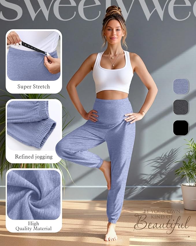 3 Pack Women's Maternity Pants Maternity Jogger Sweatpants Over The Belly Stretchy Pregnancy Pants with Pockets