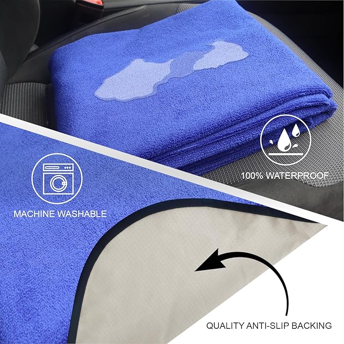 Back Seat Cover Protector for Dogs and Kids, Universal Waterproof Towel Rear Bench Seat Cover for Car, Truck, Van & SUV, Machine-Washable Backseat Car Covers (Blue, 1pcs Rear Seat)