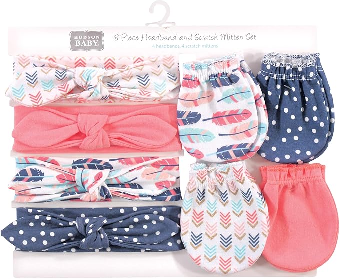 Hudson Baby baby-girls Cotton Headband and Scratch Mitten Set