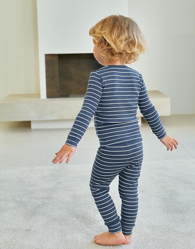 moimoln Stripe Pajamas Set 12M-8Y Ribbed Unisex Baby & Toddler, Soft Viscose, Snug-Fit, Everyday Sleepwear