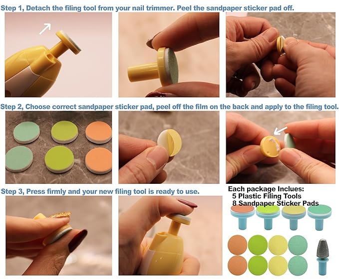 Electric Nail Trimmer Replacements,13 in 1- Baby Electric Nail Buffer Sandpaper Pads (Assorted Pads with Green Base)