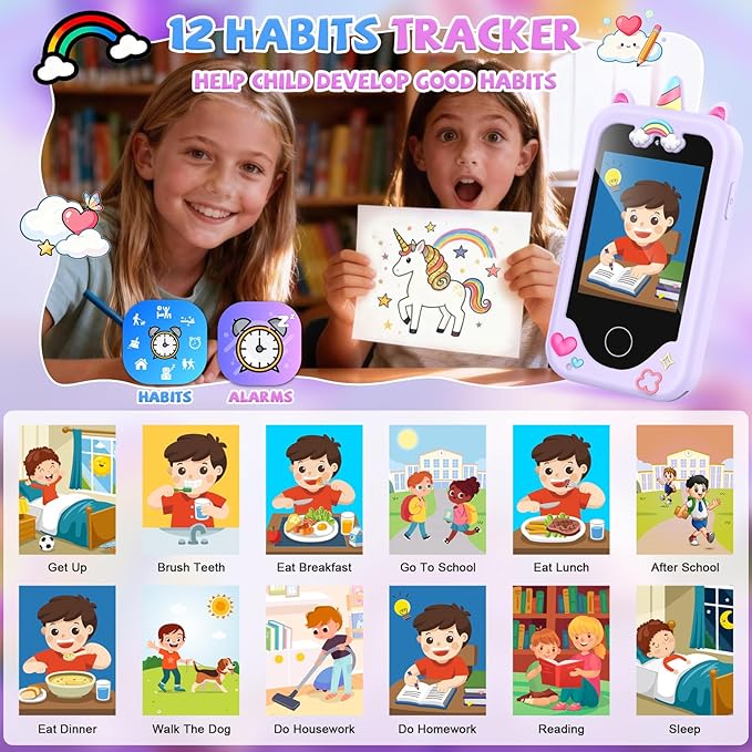 Nikuku Kids Phone for Girls Toys, Christmas Birthday Gifts for Boys 3-8 Year Old, Toddler Touchscreen Pretend Smart Cellphone with Dual Camera, Puzzle Learning Game, Music Player, 8GB Card(Purple)