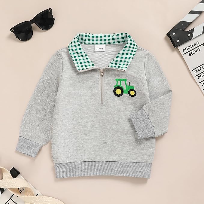 Toddler Boy Quarter Zip Collared Pullover Long Sleeve Fall Winter Baby Boy Clothes Outfit 12M-4T