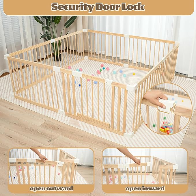Extra Large Wooden Baby Playpen,Play Pen for Babies and Toddlers Kids Indoor,Security Playard Area Indoor,Easy to Assemble (73x73x24 Inch)