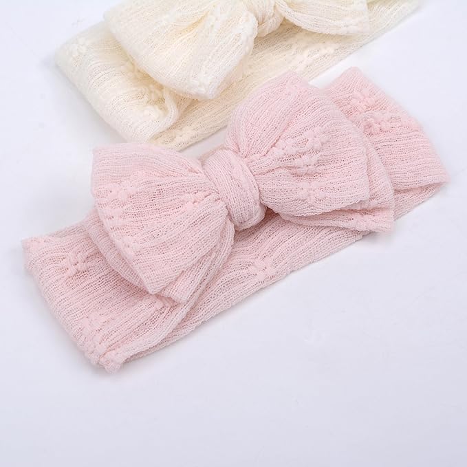 Handmade Baby Headbands Soft Stretchy Nylon Hair Bands with Bows for Toddler Child Girls- Pack of 3 (Set-A, 3 Count (Pack of 1))