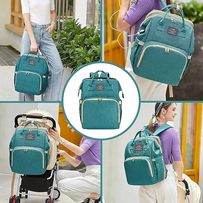 Baby Diaper Bags with Changing Station,Waterproof Diaper Bag Backpack for Moms Dads with USB Charging Port,Large Capacity Multifunctional Baby Essentials(Green)