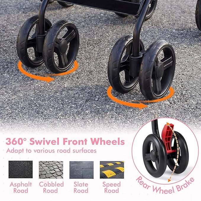 BABY JOY Double Umbrella Stroller, Lightweight Travel Side by Side Twin Stroller with Large Storage, Cup Holder, 5-Point Safety Harness, Adjustable Canopy & Compact Fold for Infant and Toddler (Pink)
