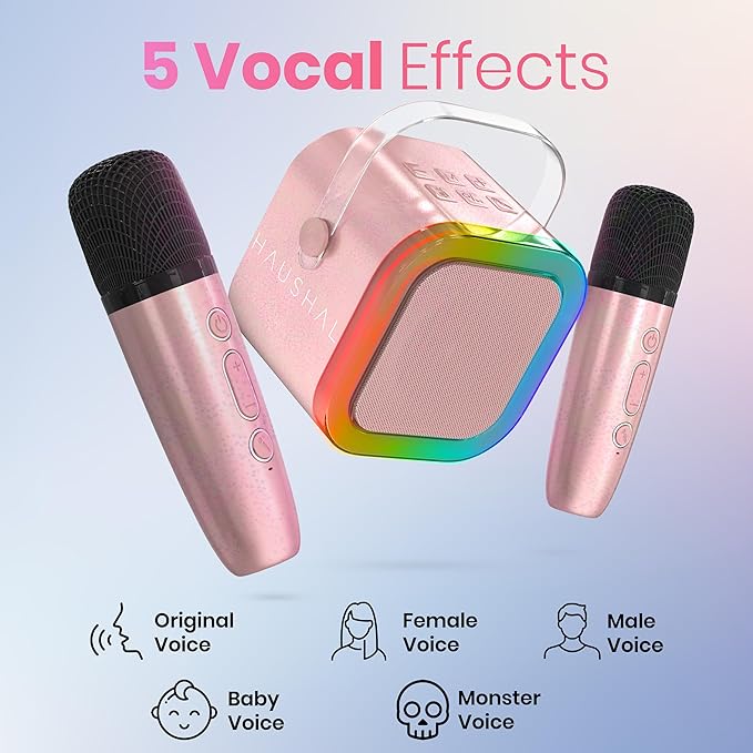 Mini Karaoke Machine for Adults Kids Teen with 2 Wireless Microphones, Birthday Gift Girls 8-12, Toys for Ages 5-7, Small Portable Bluetooth Speaker, Mini Microphone, Teens Car Singing Mic
