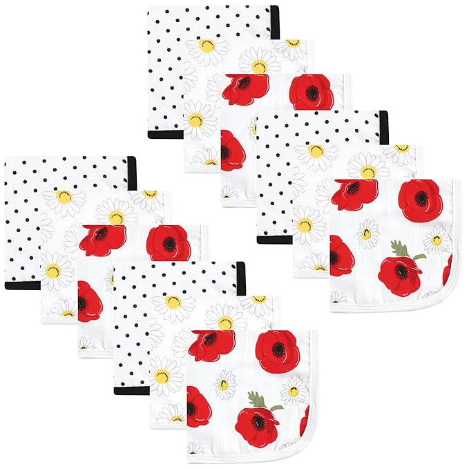 Hudson Baby Unisex Baby Cotton Muslin Washcloths, Poppy Daisy, One Size
