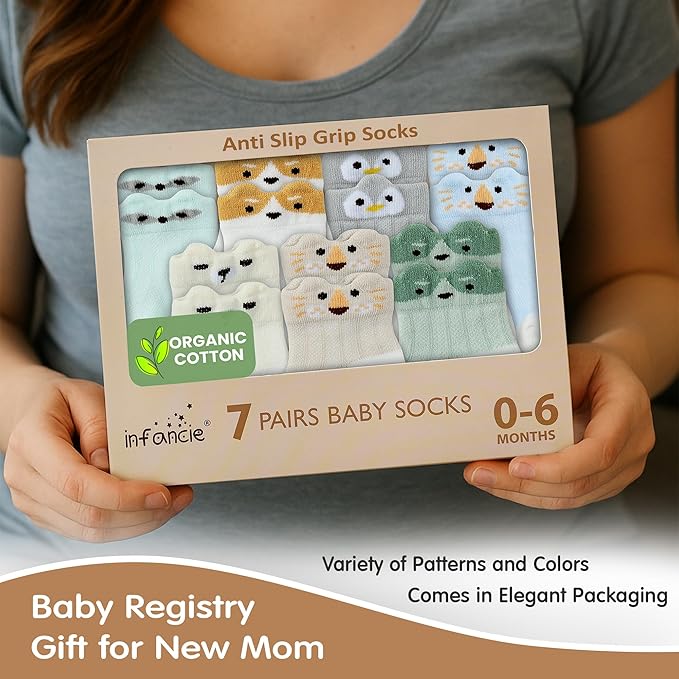Organic Cotton Baby Socks 0-6 Months Soft for Infants Breathable, Newborn Socks Girls boys Animal Design