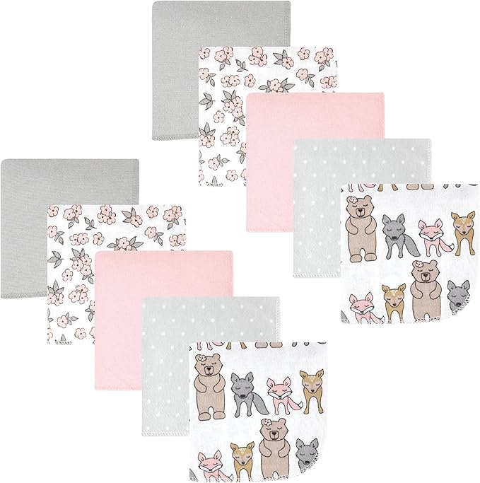 Hudson Baby Unisex Baby Flannel Cotton Washcloths 10-Pack, Wild Forest Pink, One Size