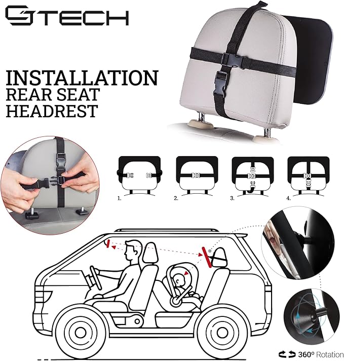 Baby Car Mirror with 360° Rotation – 9.8" Convex Shatterproof Mirror for Baby Safety with Extra Wide & Clear View, Rear-Facing Car Seat Mirror with Adjustable Straps, Valentine’s Day Gift