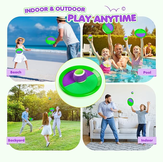 Toss and Catch Ball Set Upgraded - Beach Toys Outdoor Games Baseball Games - Sturdy & Water-Resistant Great for Pool Yard - Classic Gift for Toddlers Kids Boys Girls 3 4 5 6 7 8 9 10 11 12+ Years Old