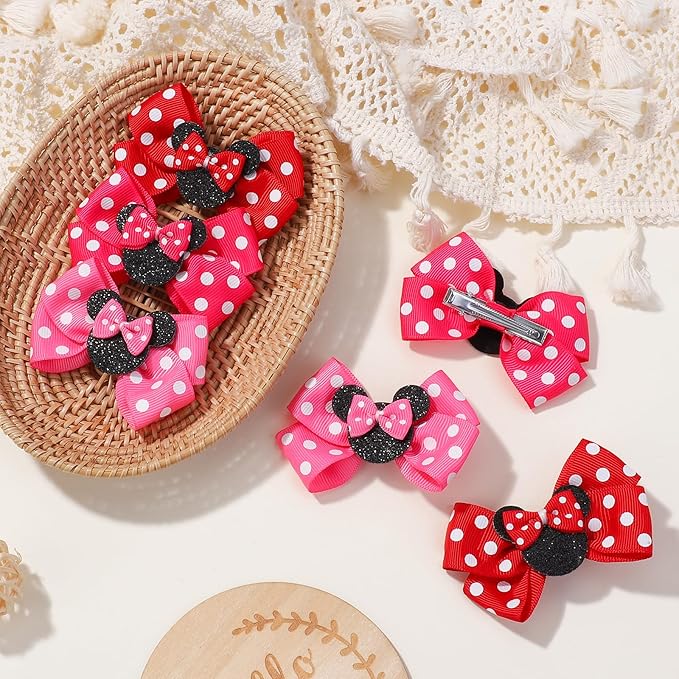 6PCS Mouse Ears Hair Clips, Cute 3 Inch Hair Accessories, Birthday Party Decoration for Baby Toddler Girls