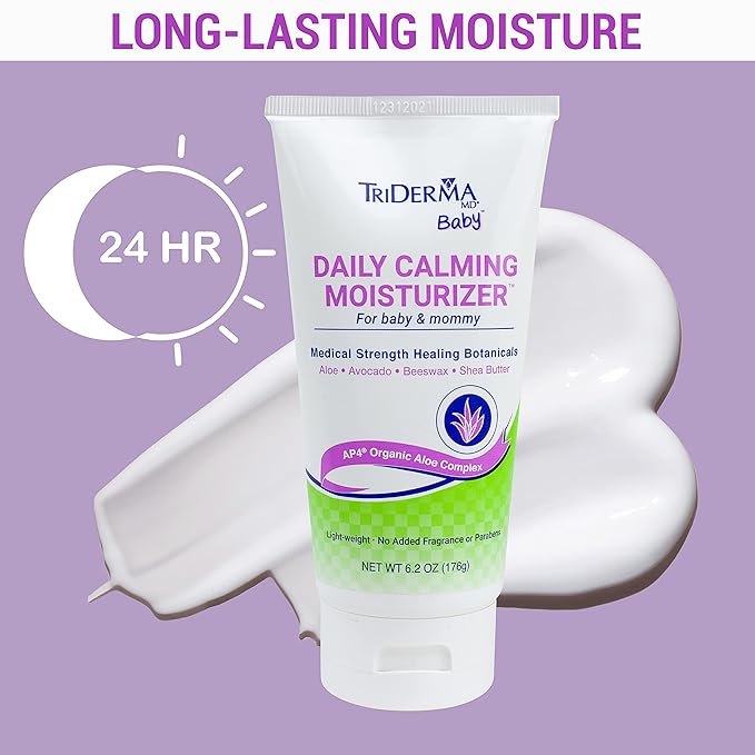 TriDerma Daily Calming Baby Moisturizing Lotion for Baby's Sensitive Skin with Soothing AP4 Aloe Vera, Avocado & Vitamins B & E, Fragrance Free, 6.2 ounce