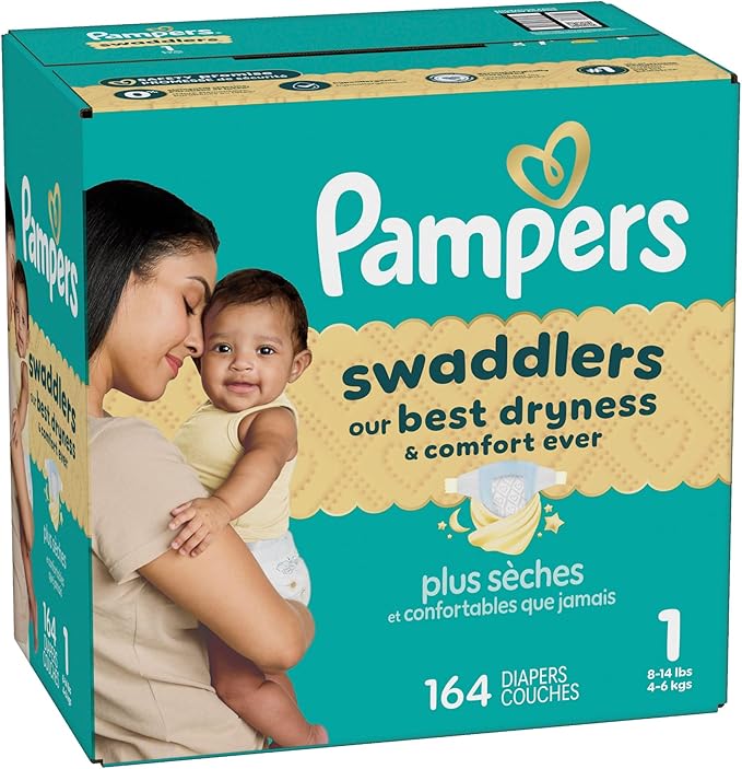 Pampers Swaddlers Diapers, Size 1 (8-14 lbs), 164 Count, Absorbent, Keeps Baby Dry and Comfortable, Skin Safe Disposable Baby Diaper