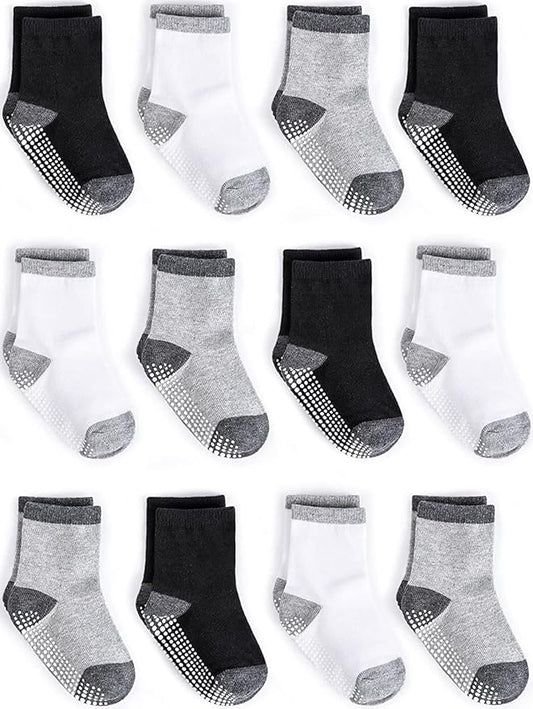 ZAPLES Baby Non Slip Grip Crew Socks with Anti Skid Soles for Infants Toddlers Kids Boys Girls