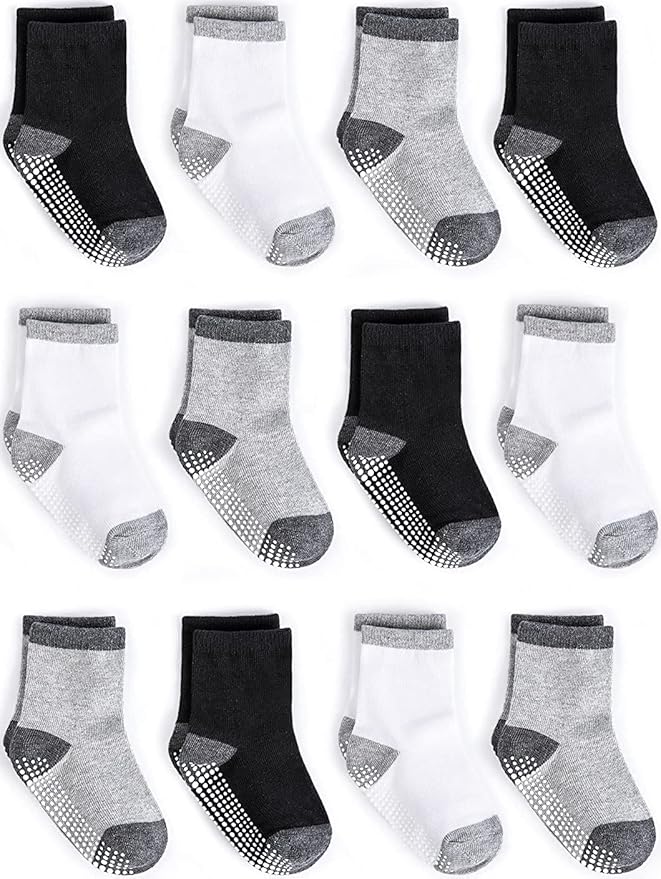 ZAPLES Baby Non Slip Grip Crew Socks with Anti Skid Soles for Infants Toddlers Kids Boys Girls
