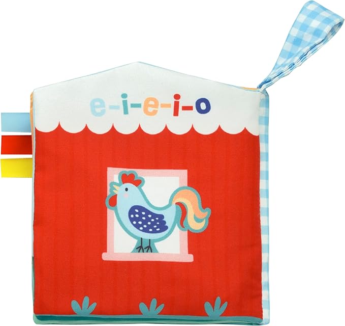 Magic Years 5 inch Soft, Crinkle Activity Book with Teether and Travel Strap for Baby, Old Macdonald Had a Farm, Red