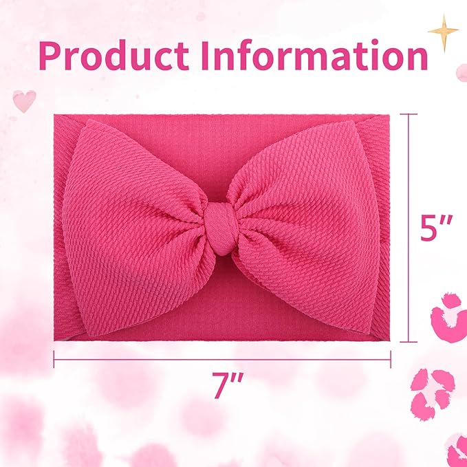 2PCS 7’’ Super Soft Knot Headbands with Hair Bows Pink Leopard Infant Toddlers Kids Hair Accessories Headband for Newborn Baby Girls