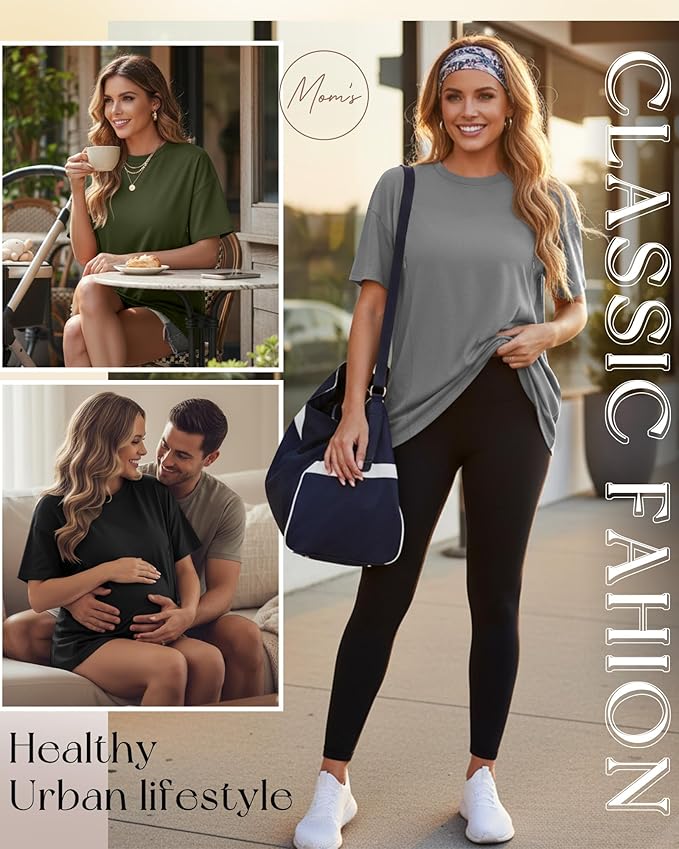 3 Pack Women's Oversize Nursing Breastfeeding Shirts Hidden Zipper Short Sleeve Loose Fit Maternity Tops