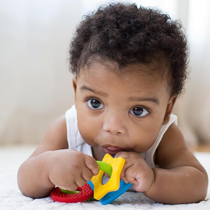 Dr. Brown's Learning Loop Baby Teether Ring, Multiple Shapes and Textures, 100% Silicone, BPA-Free, 3m+