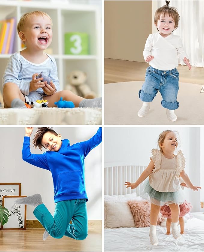 Toddler Grip Socks Non Slip Crew Socks Cute Seamless Cotton Socks for Baby Boys Girls Infants Kids 9 Pairs
