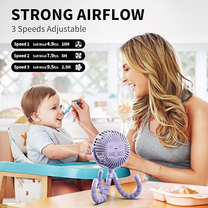 AMACOOL Battery Operated Stroller Fan, Baby Travel Essentials for Beach Disney, Newborn Boy & Girl Showers Gifts Registry Search, Rechargeable Clip On Fan for Car Seat Wagon Crib Bike Treadmill