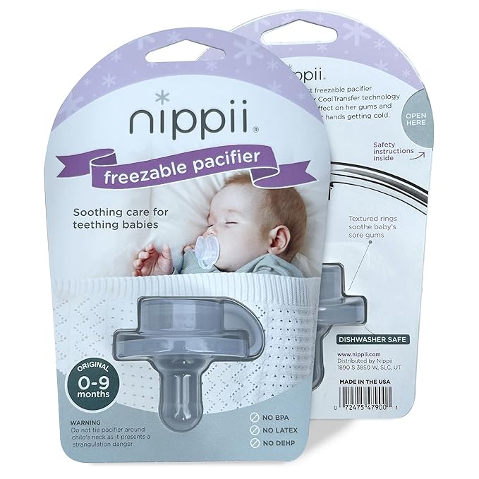 Freezable Pacifier for Baby Teething Relief - Safe Infant Teether with Cooling Effect - Easy to Clean, Medical Grade Soft Silicone - BPA Free - for Babies 0-9 Months - Made in USA