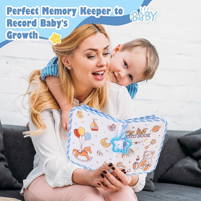 Lanpn Baby Photo Album Holds 17 4x6 Pictures, My First Soft Cloth Family Photo Book with Name Card & Name Tag Sticker, Fabric Kid Memory Keepsake Gift for Baby Shower Newborn Toddler Boy (Bear)