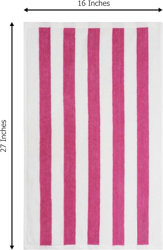 ORIGINAL KIDS Hand Towels - Set of 6 Cabana Stripe 100% Cotton Yarn Dyed Terry Hand Towels - Super Soft Quick Dry Easy Care Absorbent Towels for Bathroom Kitchen Toddlers Children - 16x27 - Pink White
