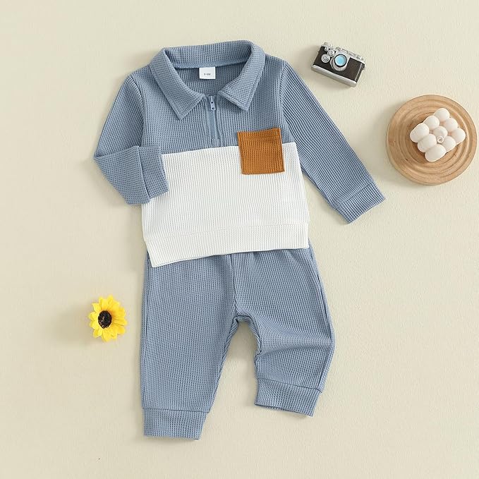 Baby Boy Toddler Fall Outfit Striped Sweatshirt Toddler Boy Winter Waffle Clothes 3 6 12 18 Months 2 3 T Pant Set