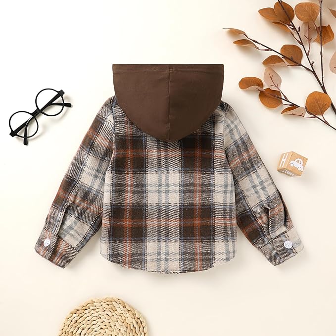 YOUNGER STAR Toddler Kids Boys Girls Flannel Hooded Plaid Shirt Button Baby Red Clothes