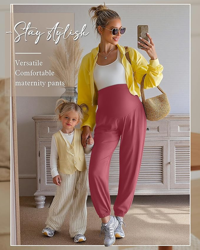 3 Pack Women's Maternity Pants Maternity Jogger Sweatpants Over The Belly Stretchy Pregnancy Pants with Pockets