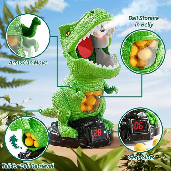 Dinosaur Shooting Boy Toys for Kids Age 3 4 5 6 7 8 - Moveable Shooting Game with Scoreboard, Light and Sound, 12 Foam Balls, Boy Toddler Toys 5-7 6-8 8-10, Competition Game Gifts (Green)