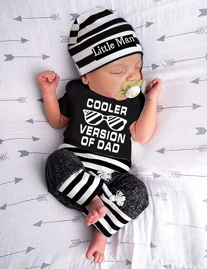Fommy Newborn Baby Boy Clothes New to The Crew Letter Print Romper+ Pants+Hat 3PCS Outfit