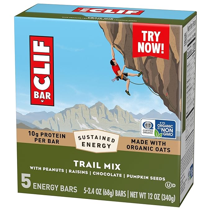 CLIF BAR - Energy Protein Bars - Trail Mix - Made with Organic Oats - Energy Bars - Non-GMO - (5 Pack)
