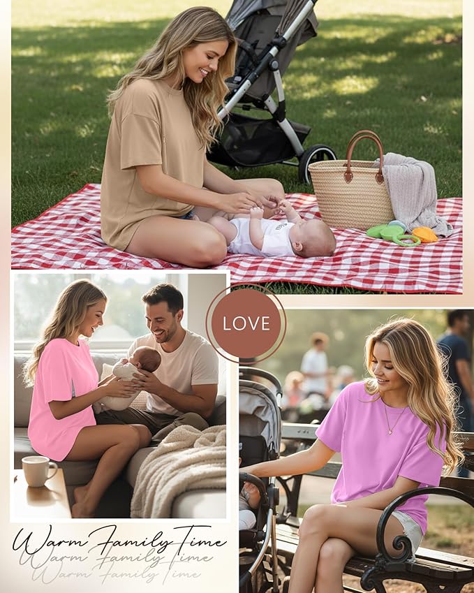 3 Pack Women's Oversize Nursing Breastfeeding Shirts Hidden Zipper Short Sleeve Loose Fit Maternity Tops