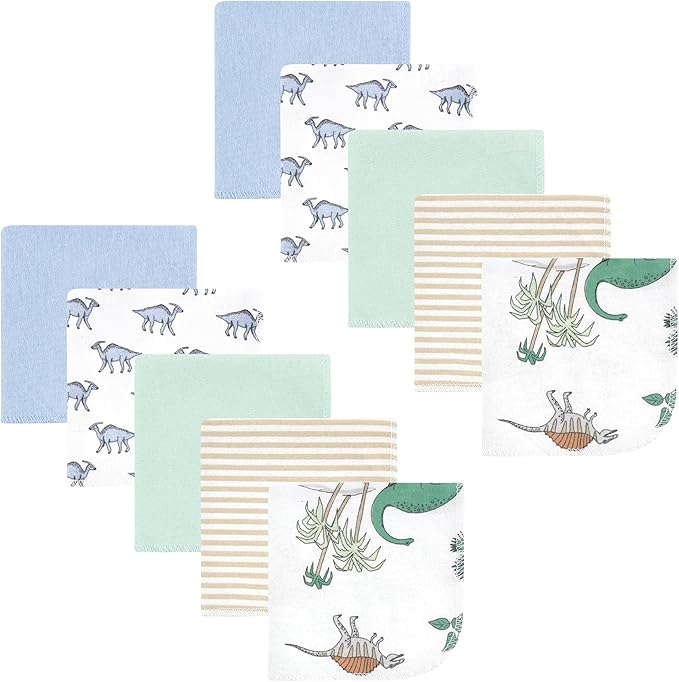 Hudson Baby Unisex Baby Flannel Washcloths, Boy Dino World 10Pk, One Size