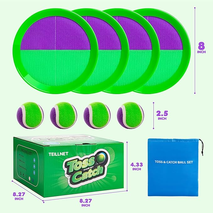 Toss and Catch Ball Set Upgraded - Beach Toys Outdoor Games Baseball Games - Sturdy & Water-Resistant Great for Pool Yard - Classic Gift for Toddlers Kids Boys Girls 3 4 5 6 7 8 9 10 11 12+ Years Old