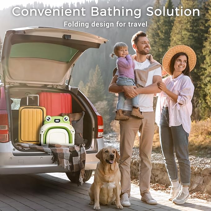 Baby Bathtub, Collapsible Newborn Bathtub for Infant to Toddler 0-24 Months with Soft Cushion and Thermometer,Portable Travel Newborn Tub with No-Slip Feet, Baby Shower Gifts,Green