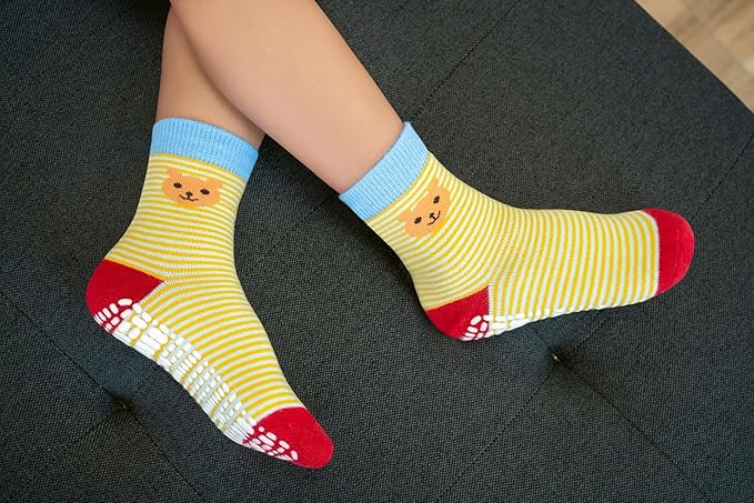 RATIVE Non Skid Anti Slip Crew Socks With Grips for Baby Infant Toddlers Kids Boys