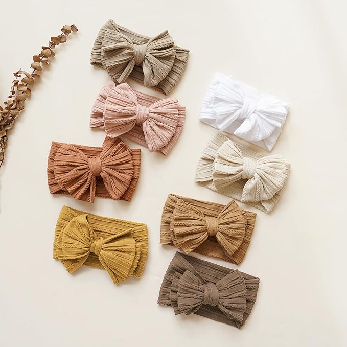 Prohouse 8 Pack Baby Headbands Soft Nylon Hairbands Hair Bows for Newborns Infants Toddlers and Baby Girls Elastic Hairbands for Daily Wear, Photoshoots
